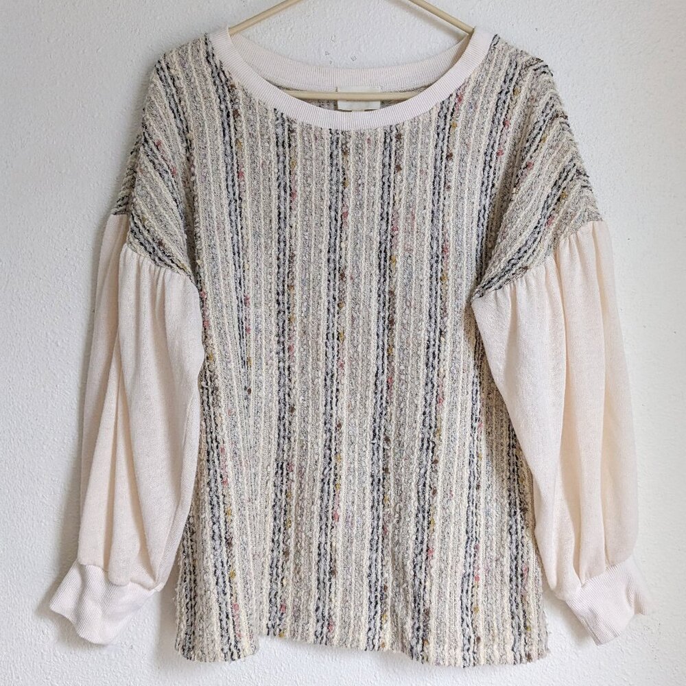 Anthropologie Deletta Textured Knit Sweater Cream Multi Size M